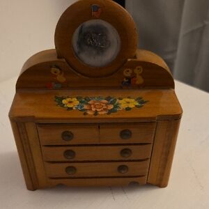 Vintage Wooden Bank with Floral Design
